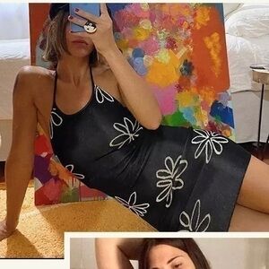 Black floral knit dress